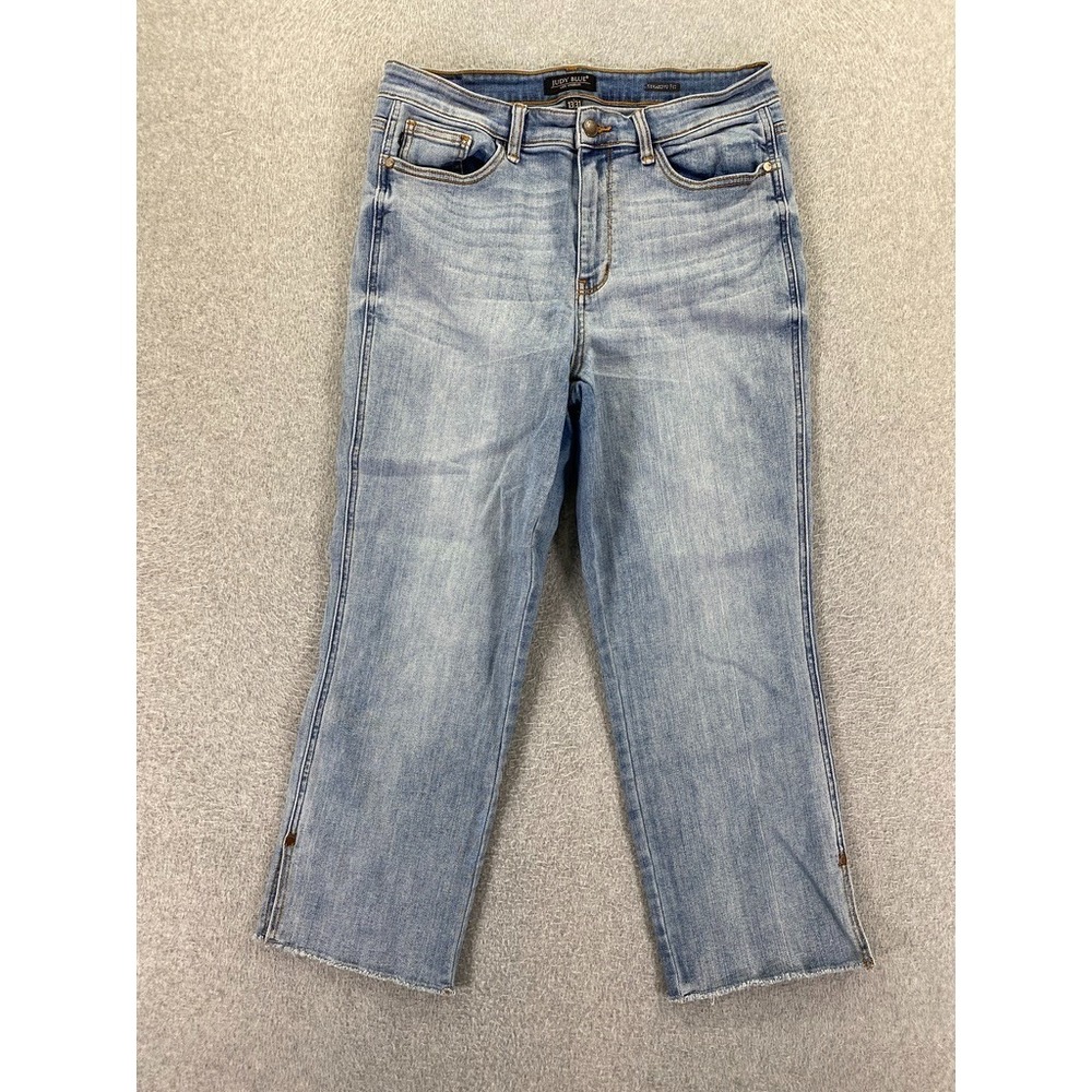 Judy Blue‎ Straight Fit Women's 13/31 (31x25) Split Frayed Hem Light Whiskered